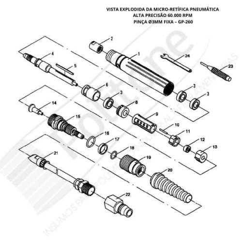 Peça Reposição Micro Retífica Pneumática Alta Precisão 60.000 RPM GP260