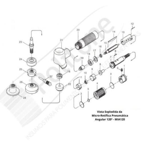 Peça Reposição Micro Retífica Pneumática Angular 120º MIA120