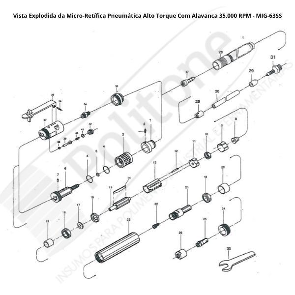 Peças de Reposição da Micro-Retífica Pneumática MIG-63SS Peças de Reposição da Micro-Retífica Pneumática MIG-63SS