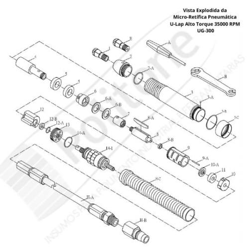 Peça Reposição Micro Retífica Pneumática U-Lap Alto Torque 35.000 RPM UG300
