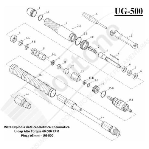 Peça Reposição Micro Retífica Pneumática U-Lap Alto Torque 60.000 RPM UG500