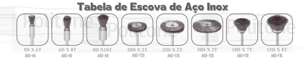 Tabela de Mini Escova de Aço Inox Haste Ø3mm